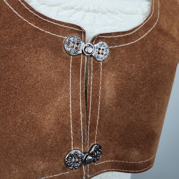 Renaissance Fair Castlecore Peasant Brown Tan Leather Suede Cropped Vest Size S - Picture 4 of 11